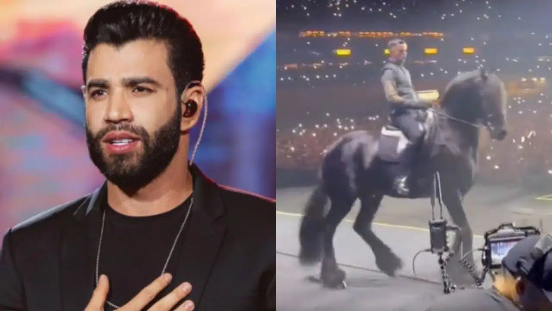 Gusttavo Lima leva cavalo ao palco em abertura de seu show