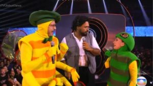 Fabio Porchat, Paulo Vieira e Tata Werneck no show da Globo - Reprodução/Globo