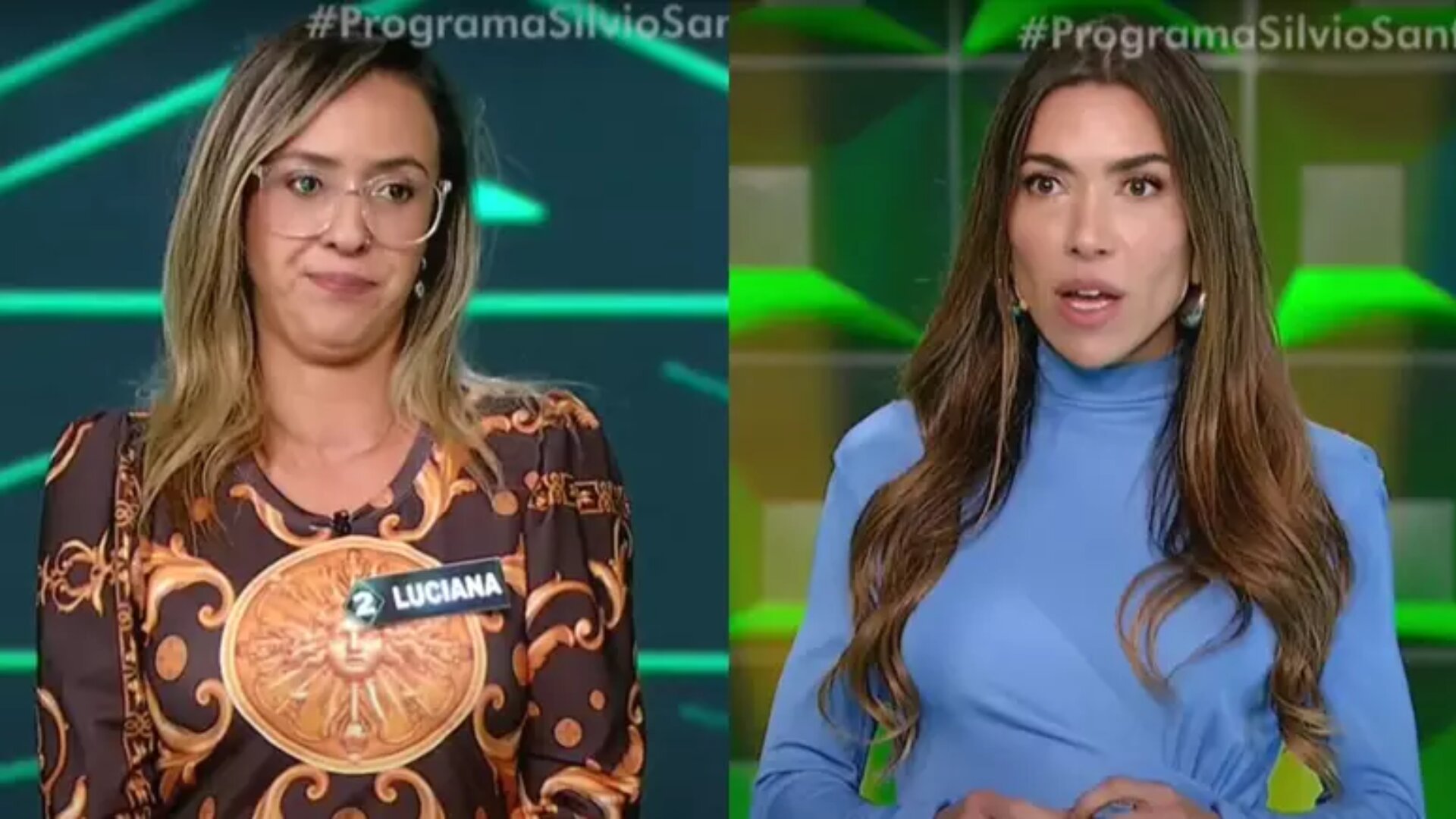 Luciana, participante do Show do Milhão, e Patrícia Abravanel