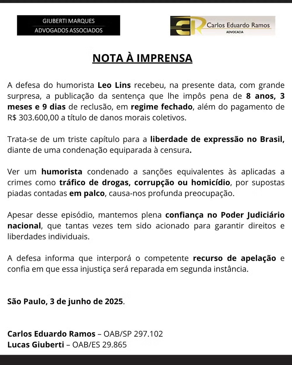 Nota Leo Lins (Reprodução/Divulgação)