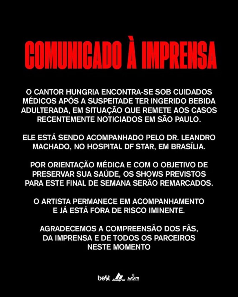 Nota oficial do rapper Hungria - Reprodução/Instagram 